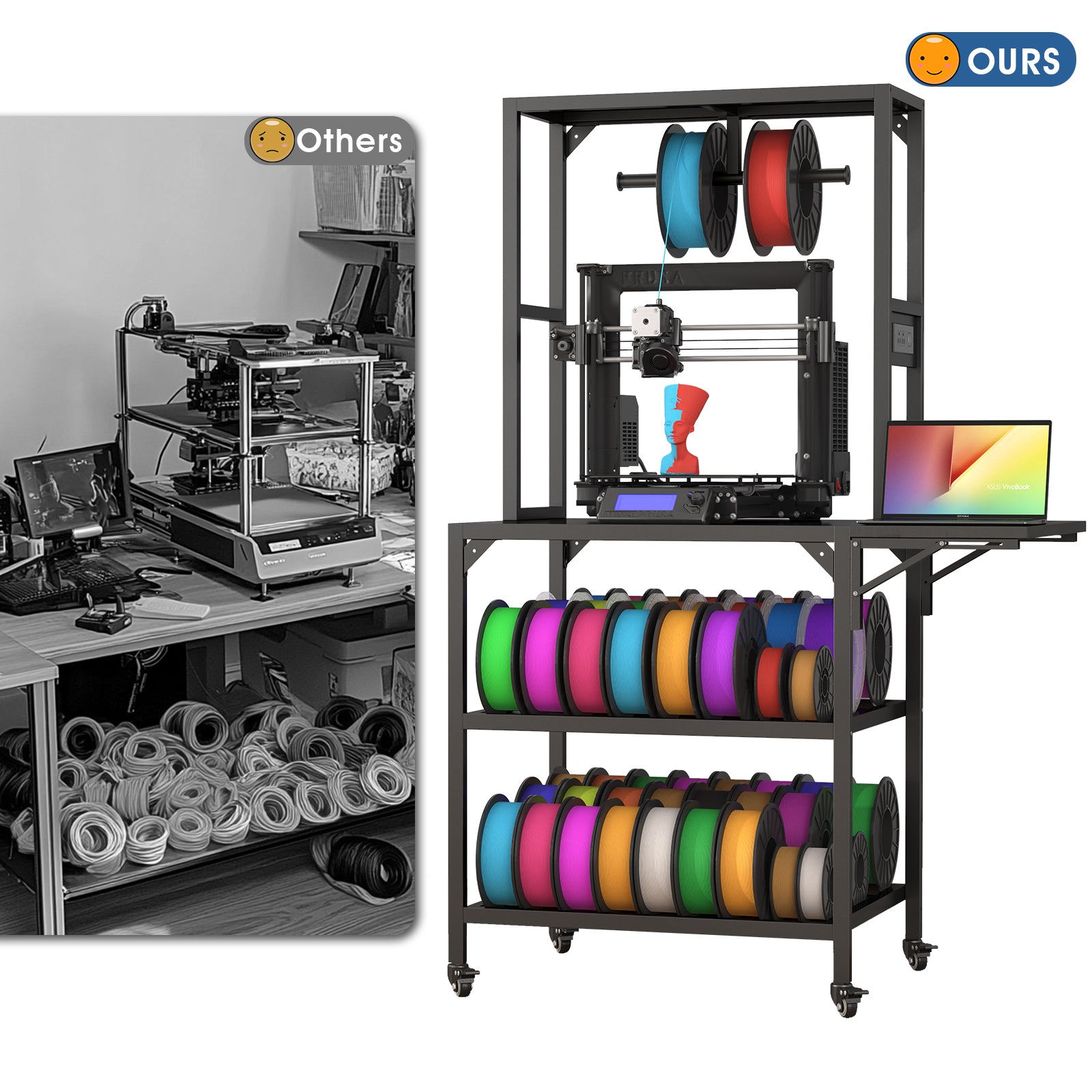 3D-Drucker-Tisch mit Filamenthalterung und Rollen