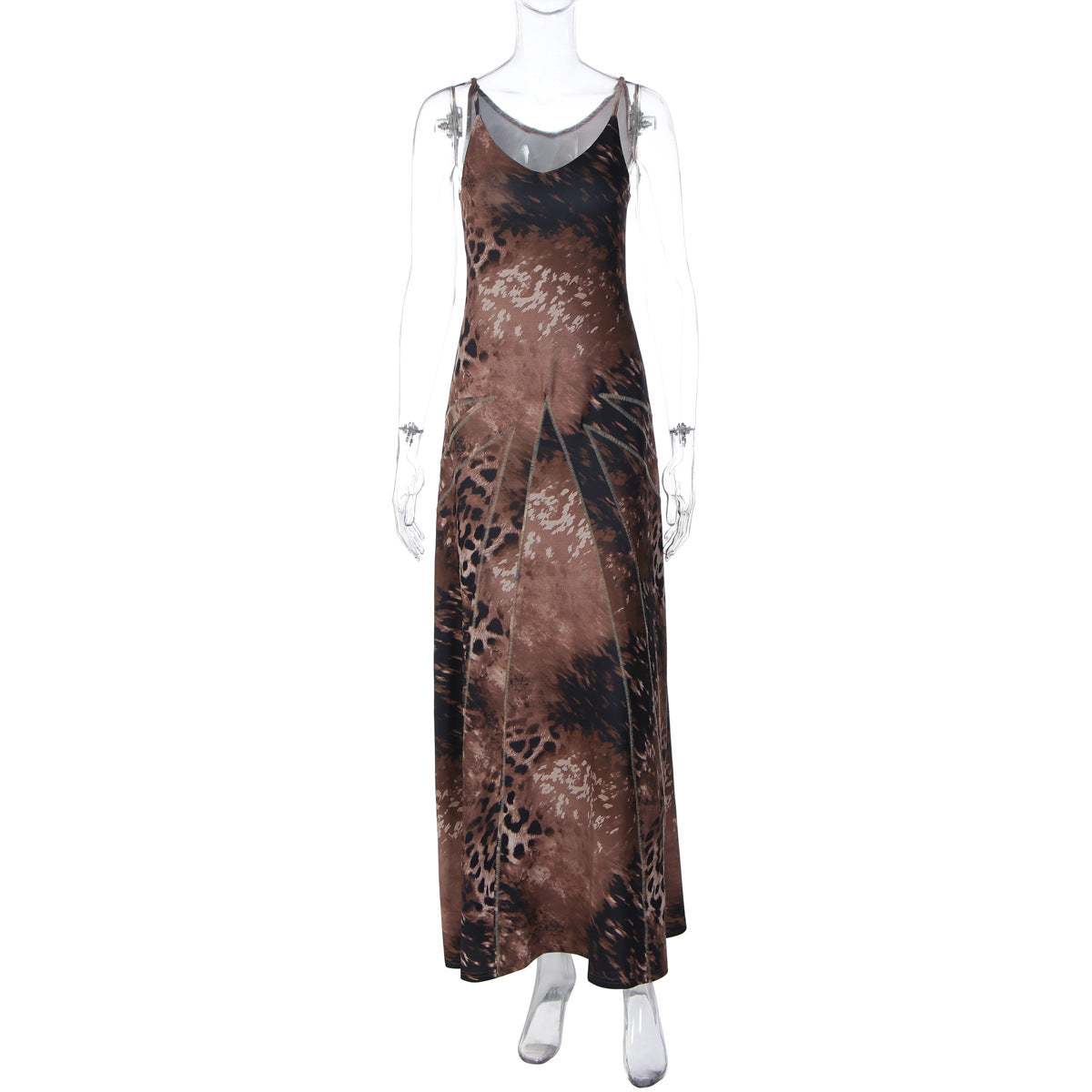 Leopardenprint Sommerkleid, Slim Fit, Maxilänge