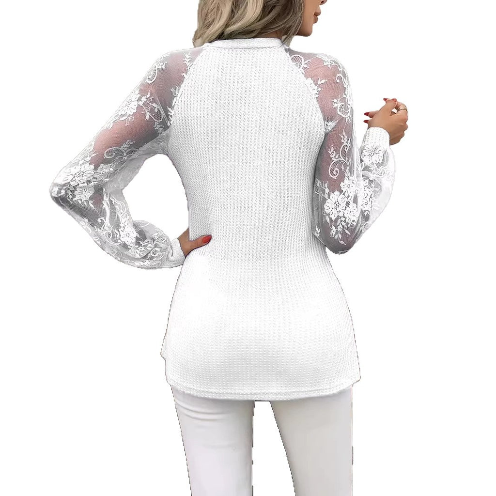 Elegantes V-Neck Langarm-Top mit Spitze