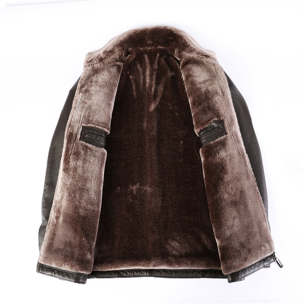 Leder- und Fellmantel mit Fleecefutter