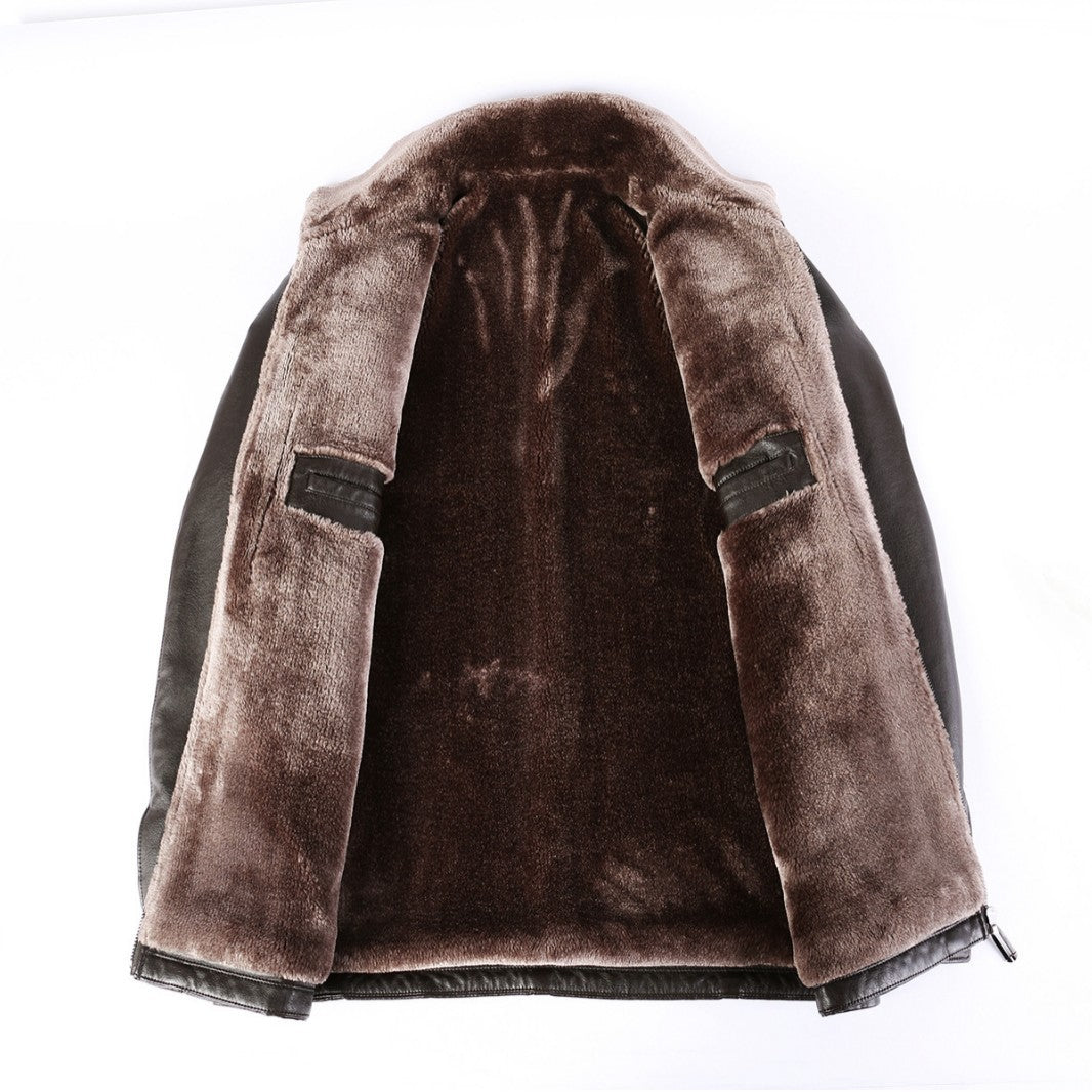 Leder- und Fellmantel mit Fleecefutter