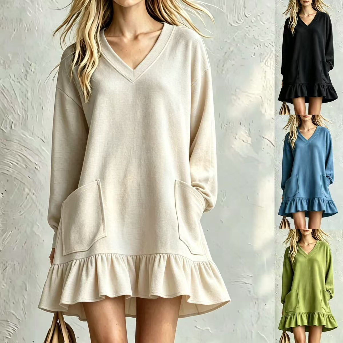 Gerüschtes A-Linien-Kleid mit V-Ausschnitt – Bild 6 | LuxeStyle