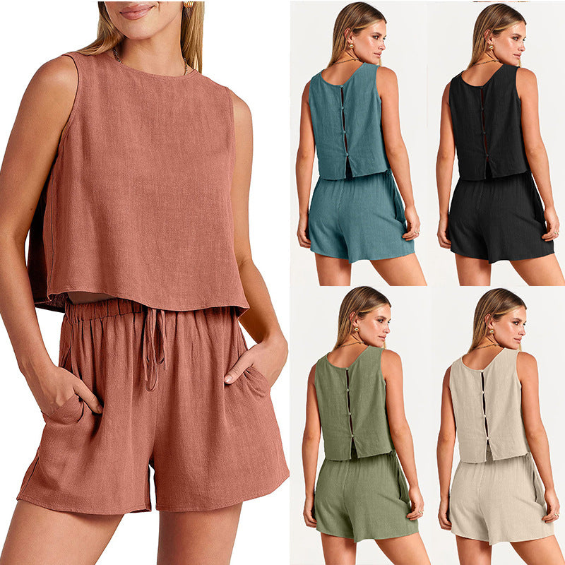 Sommer-Set: Ärmelloses Top & Shorts mit Kordelzug