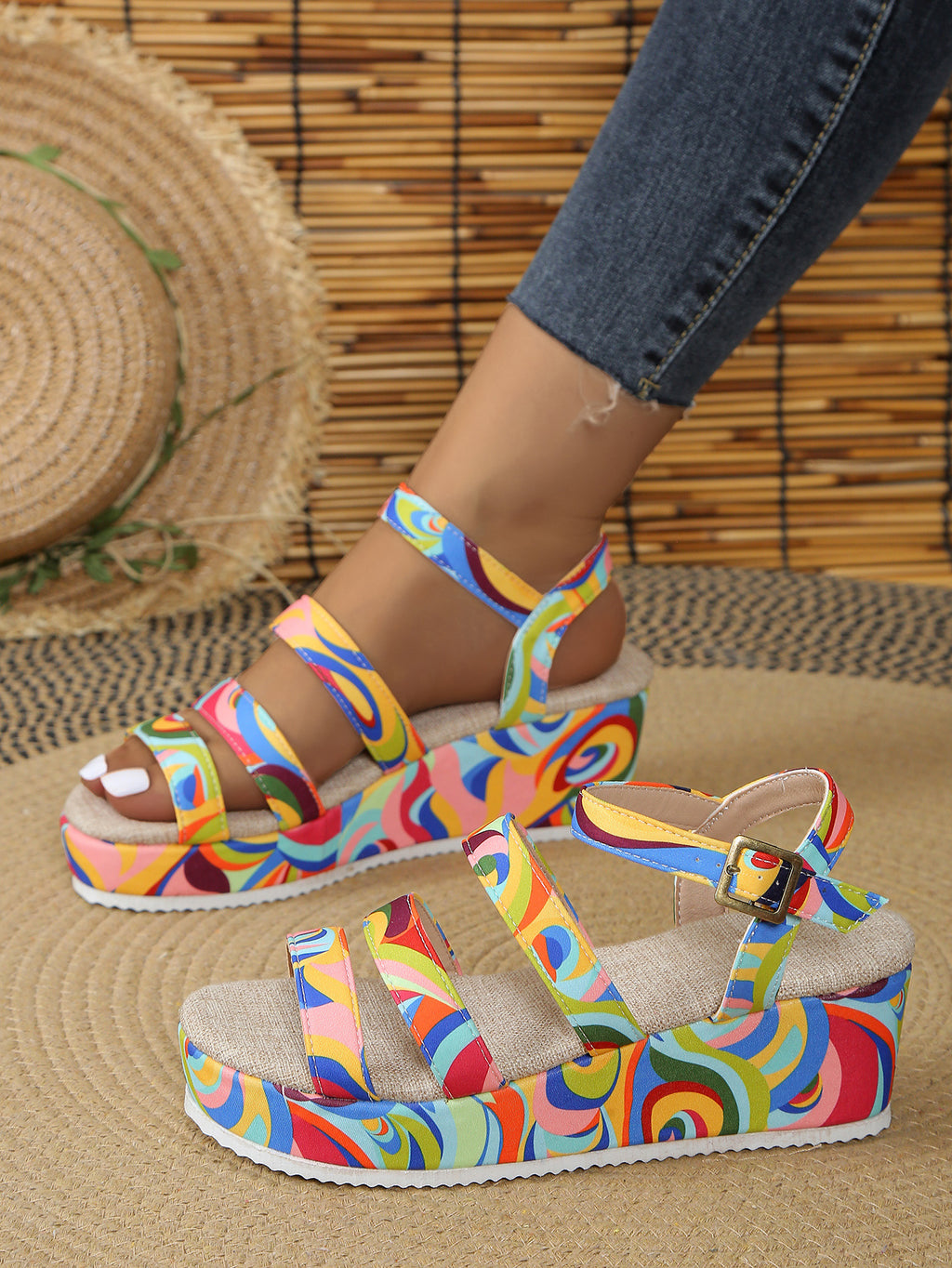 Bunte Peep-Toe-Sandalen mit Schnalle – Bild 12 | LuxeStyle