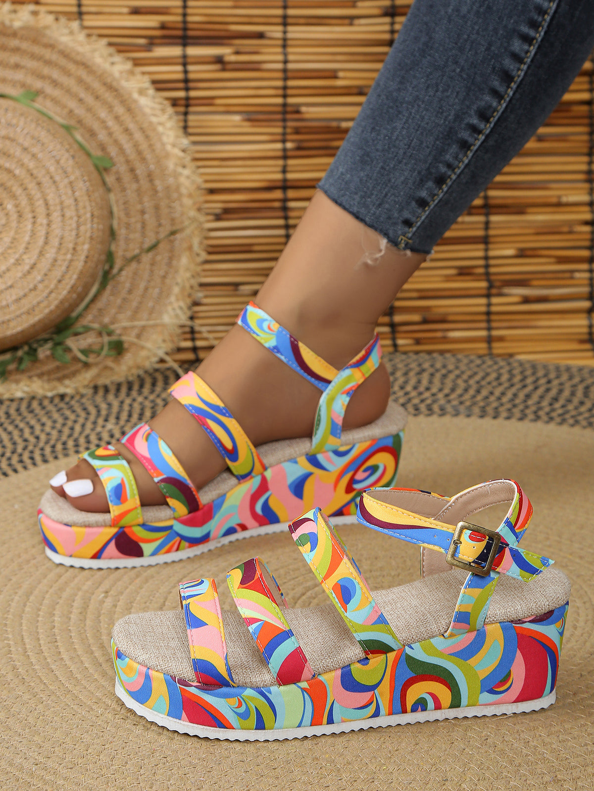 Bunte Peep-Toe-Sandalen mit Schnalle – Bild 12 | LuxeStyle