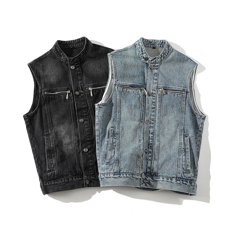 Ärmellose Jeansjacke mit Stehkragen für Herren
