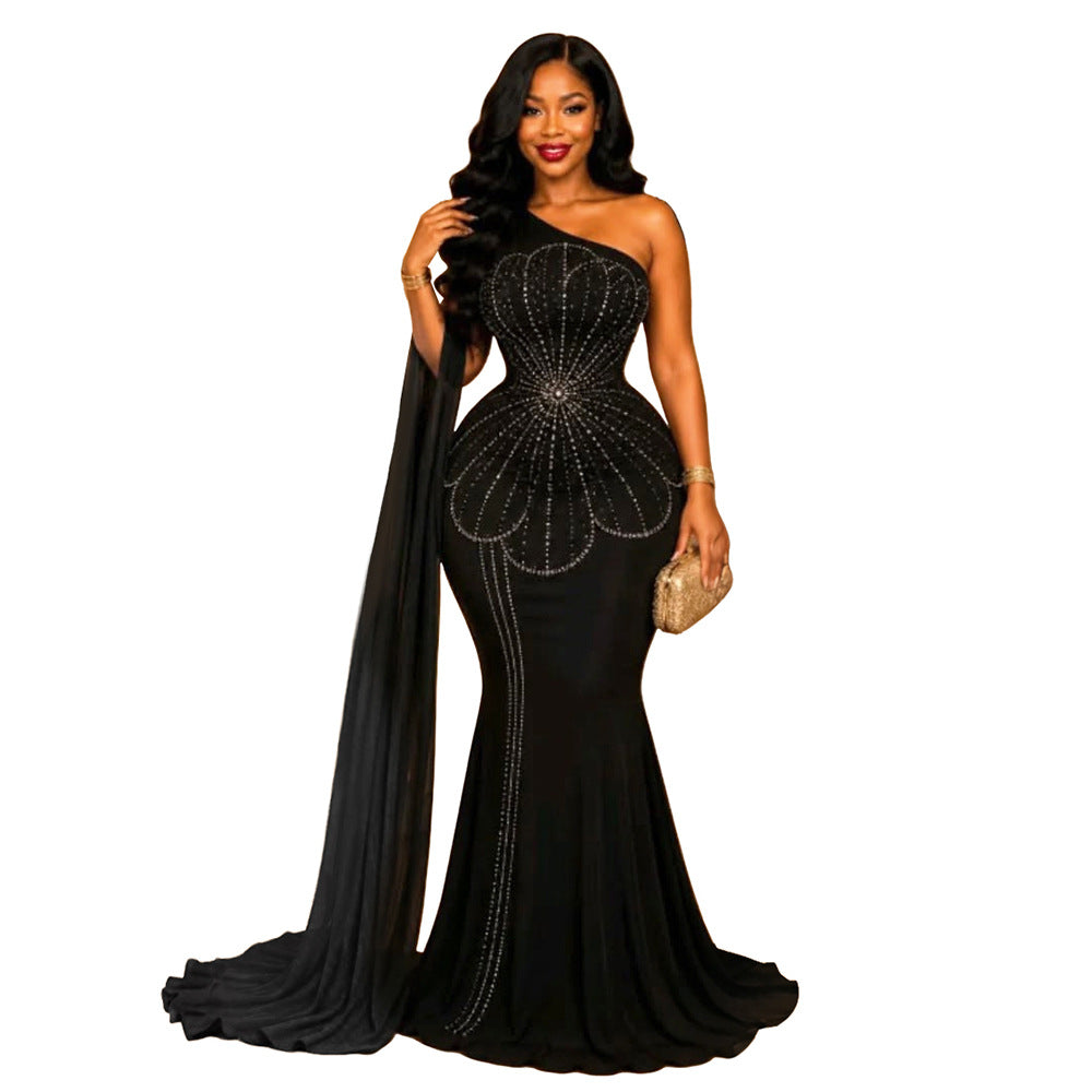 Elegantes Off-Shoulder Gabardine Maxikleid