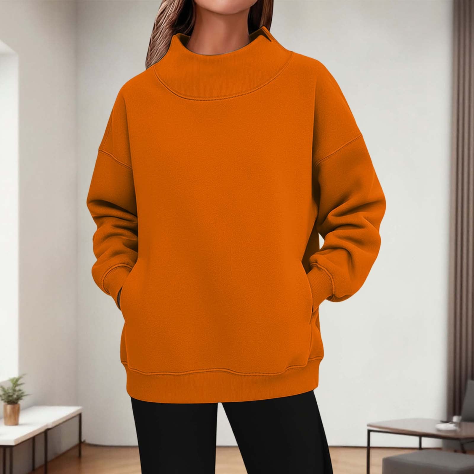 Damen Rollkragen Hoodie mit 3D-Effekt