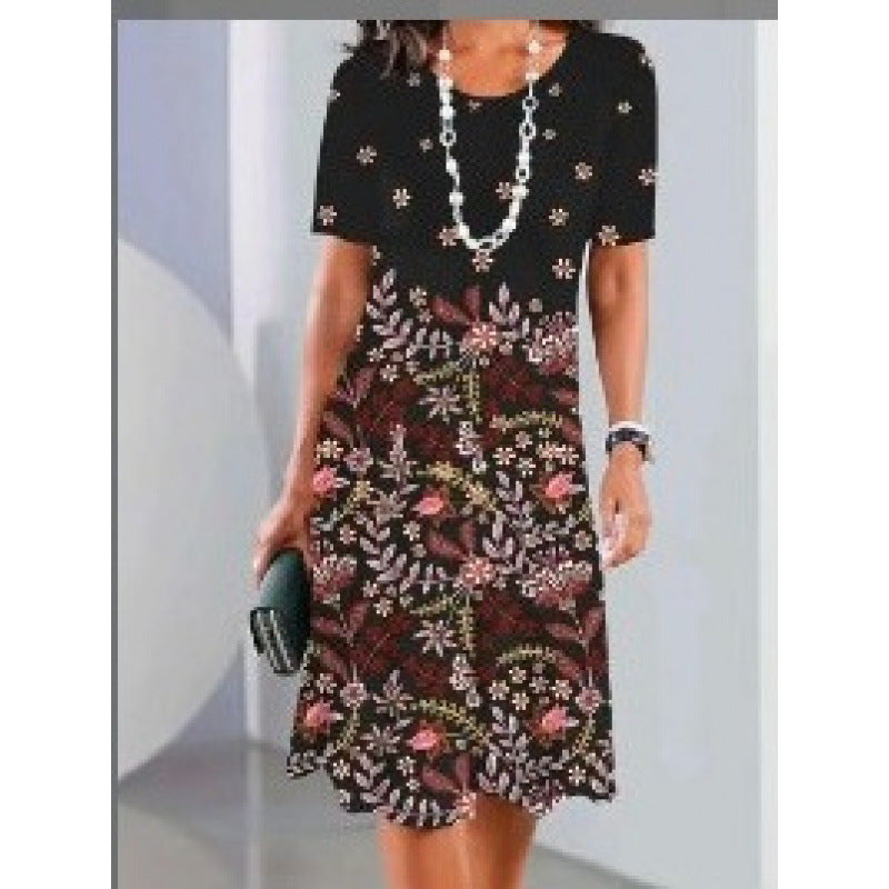Bedrucktes Kurzarm T-Shirt-Kleid für Damen