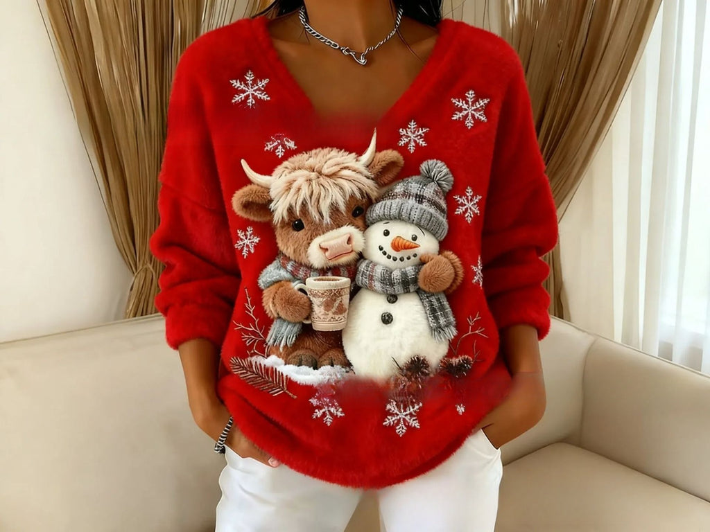 Digital bedruckter Damen V-Pullover – Bild 5 | LuxeStyle