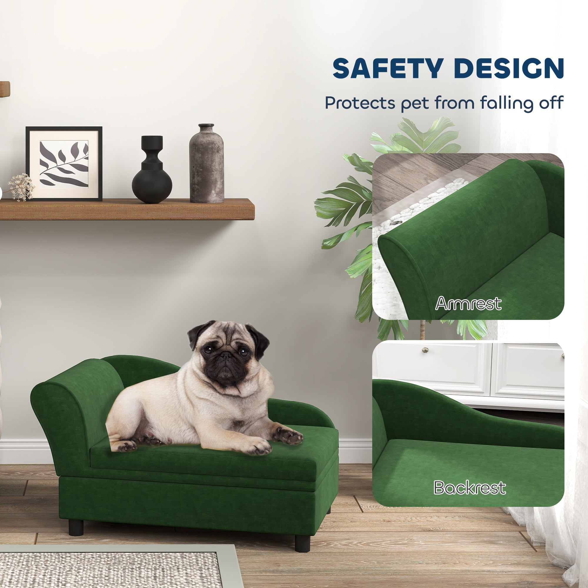 Haustier-Sofa mit Ablage für Katzen & kleine Hunde, grün