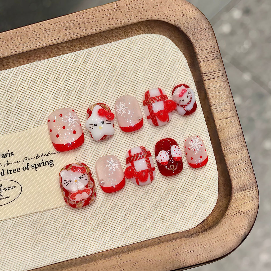 Rotes Cat's Eye Nagelset zum Aufkleben – Bild 7 | LuxeStyle