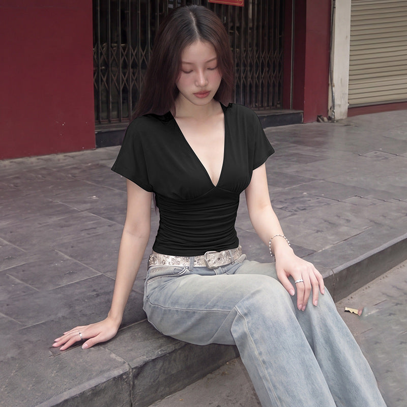 Französisches V-Neck Shirt mit Raffung