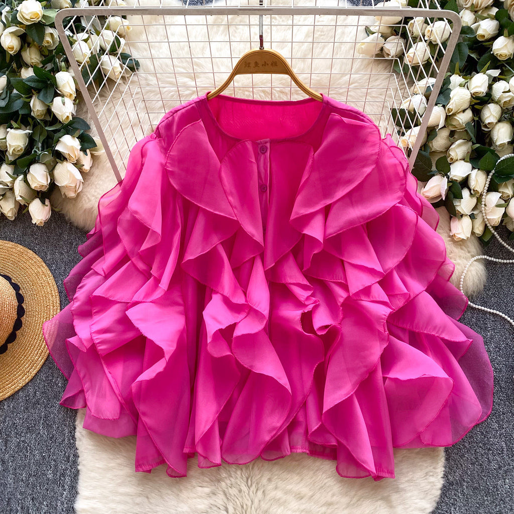 Damen Bluse mit Rüschen und Puffärmeln