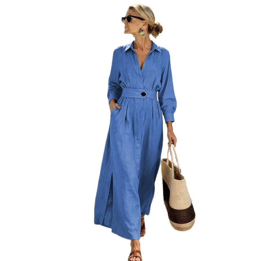 Langarm A-Linien Blusenkleid mit Schlitzkragen – Bild 10 | LuxeStyle
