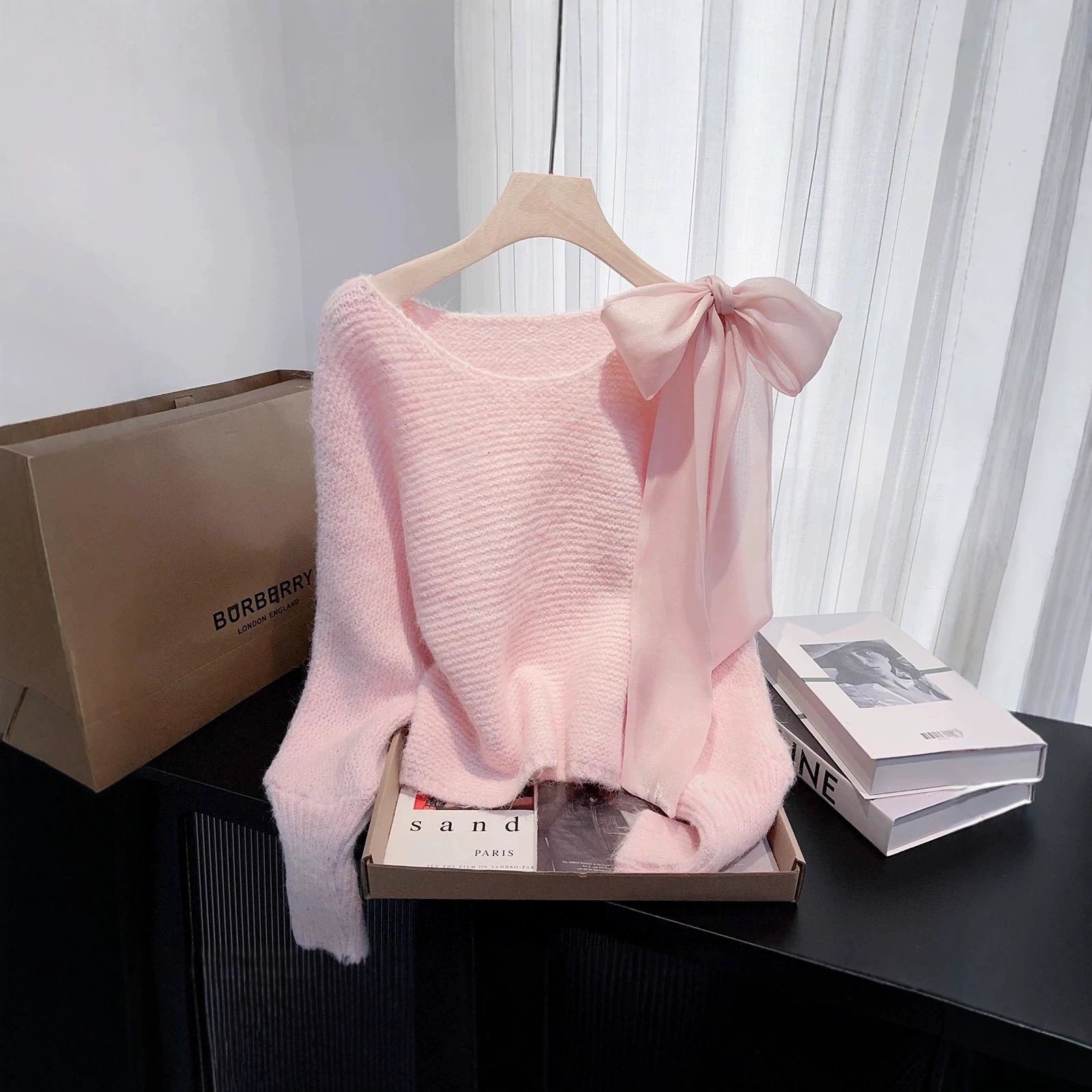 Büschelknopf-Pulli, lässiger Damenpullover in Beige, Lila, Grau & Rosa