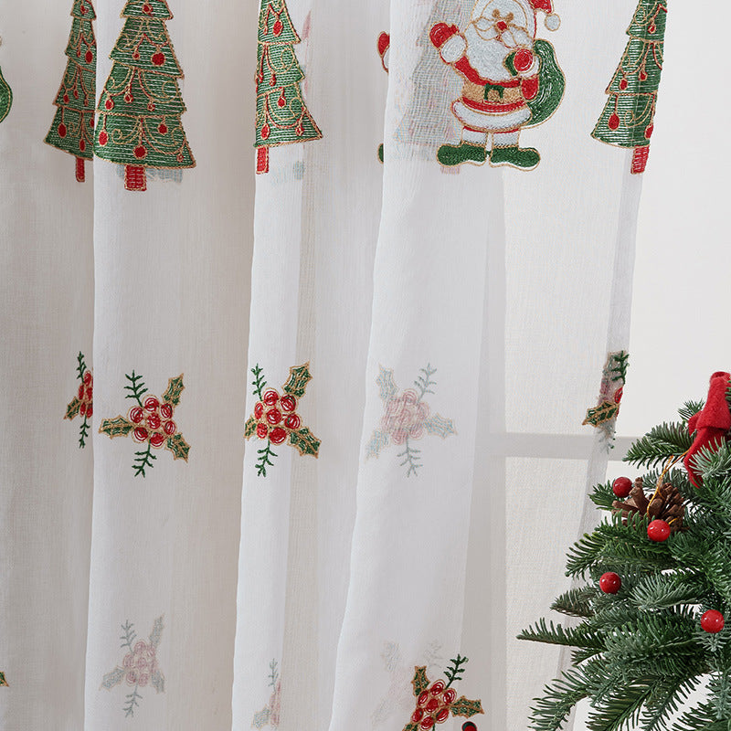 Weihnachtsvorhang mit Christbaum-Stickerei