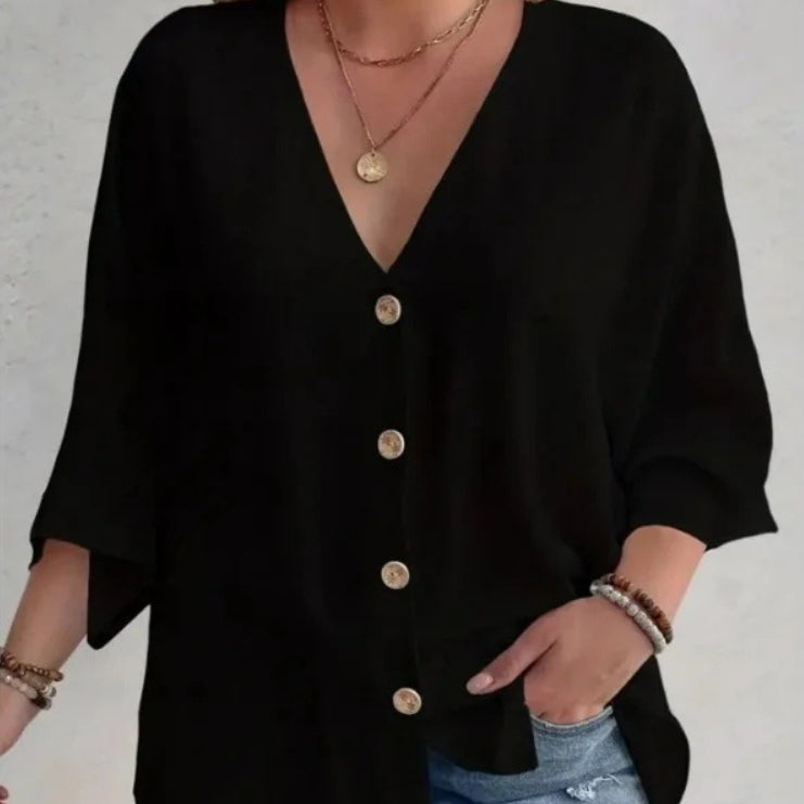 Damen V-Neck Shirt mit 3/4-Fledermausärmeln