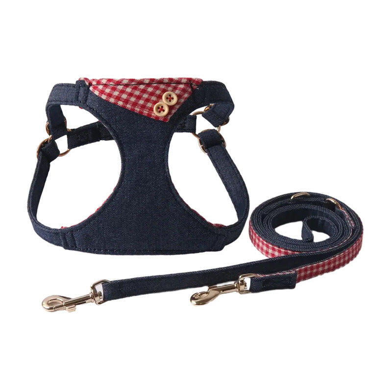 Dunkelblau Patchwork Plaid Tierharnisch Set