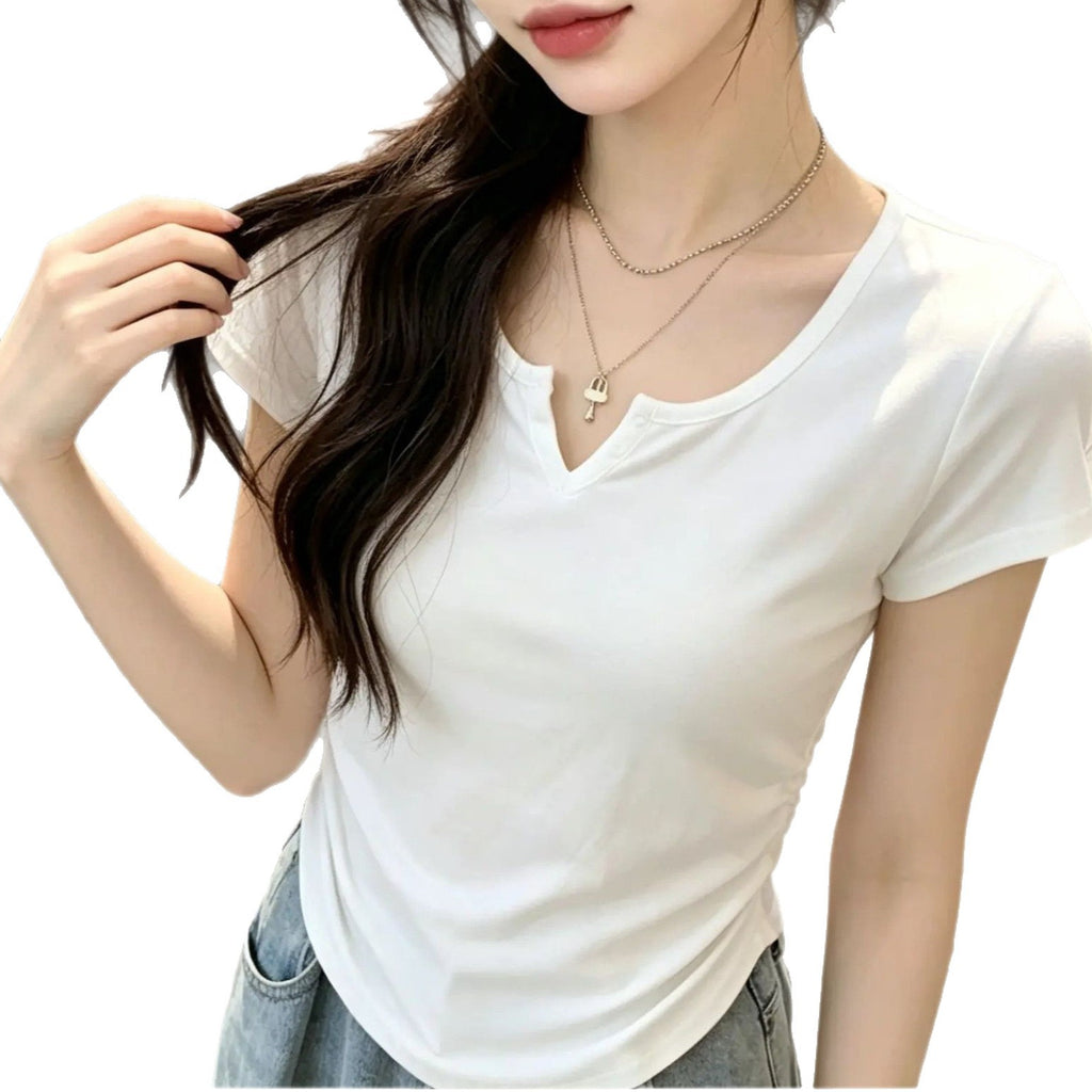 V-Ausschnitt Slim Fit Kurzarm-Shirt