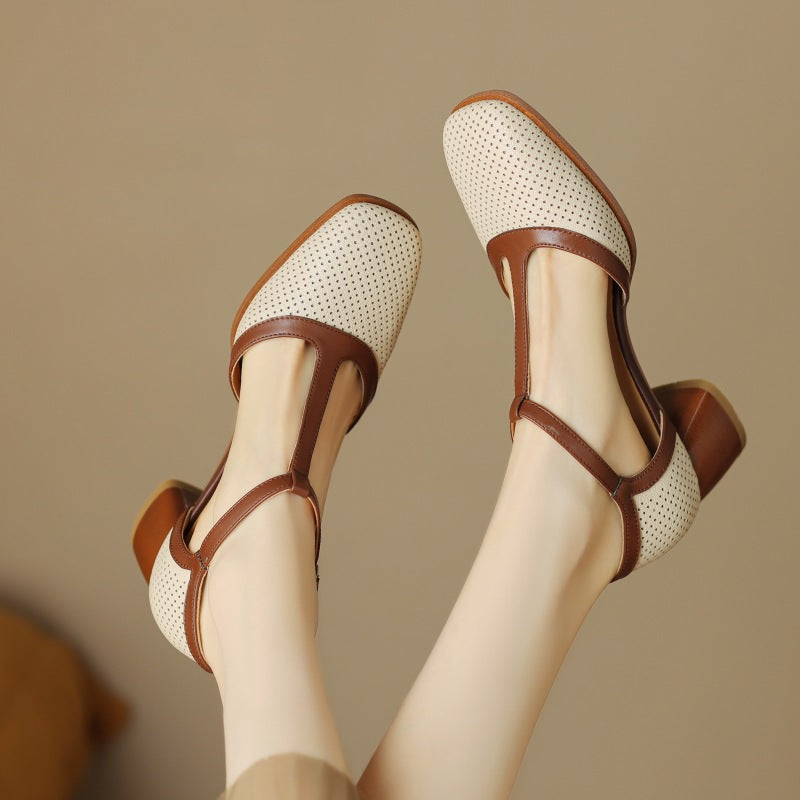 Mule-Sandalen aus Leder mit Farbblock-Design