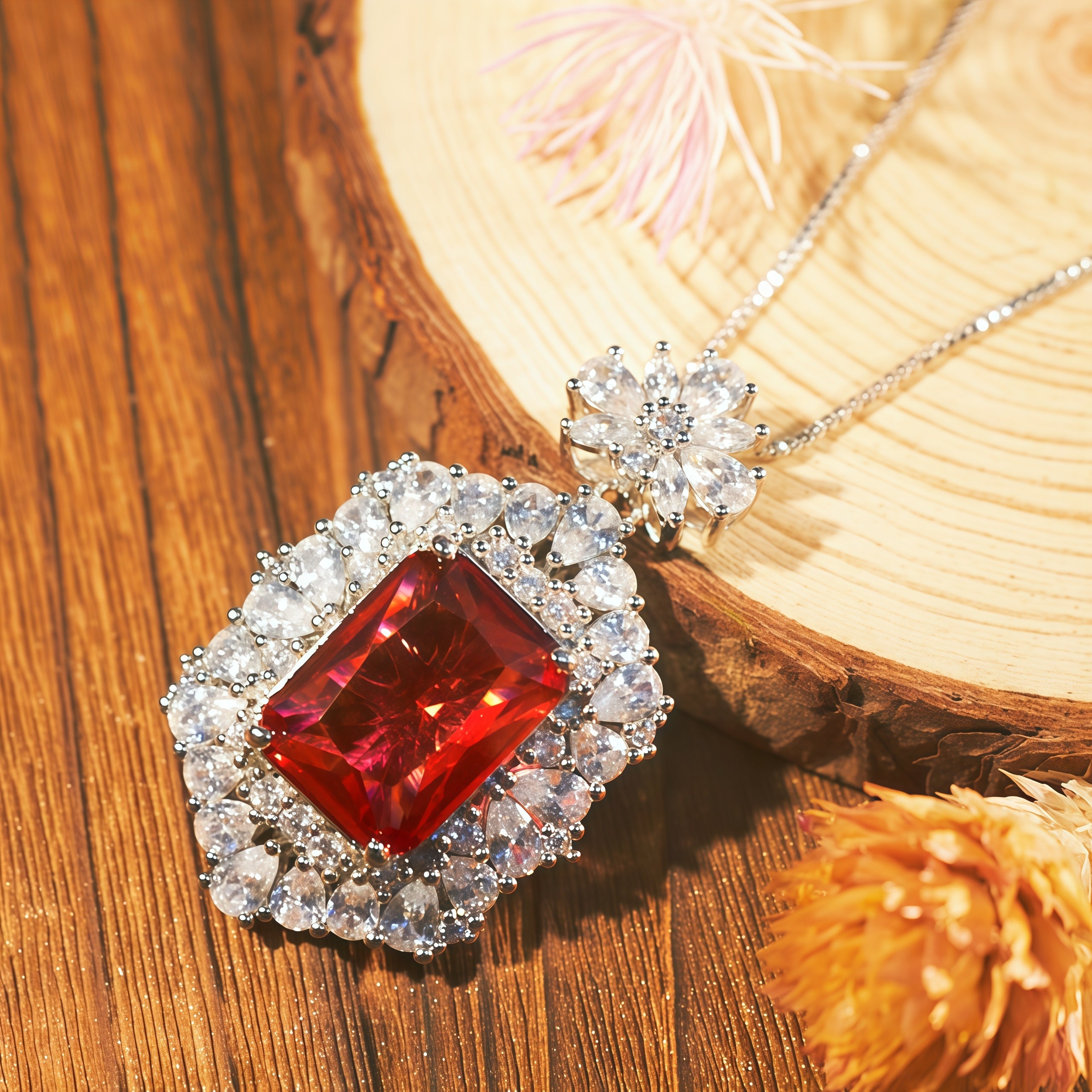 Weißgold-Plattiertes Cushion-Cut Rubin CZ Halsketten