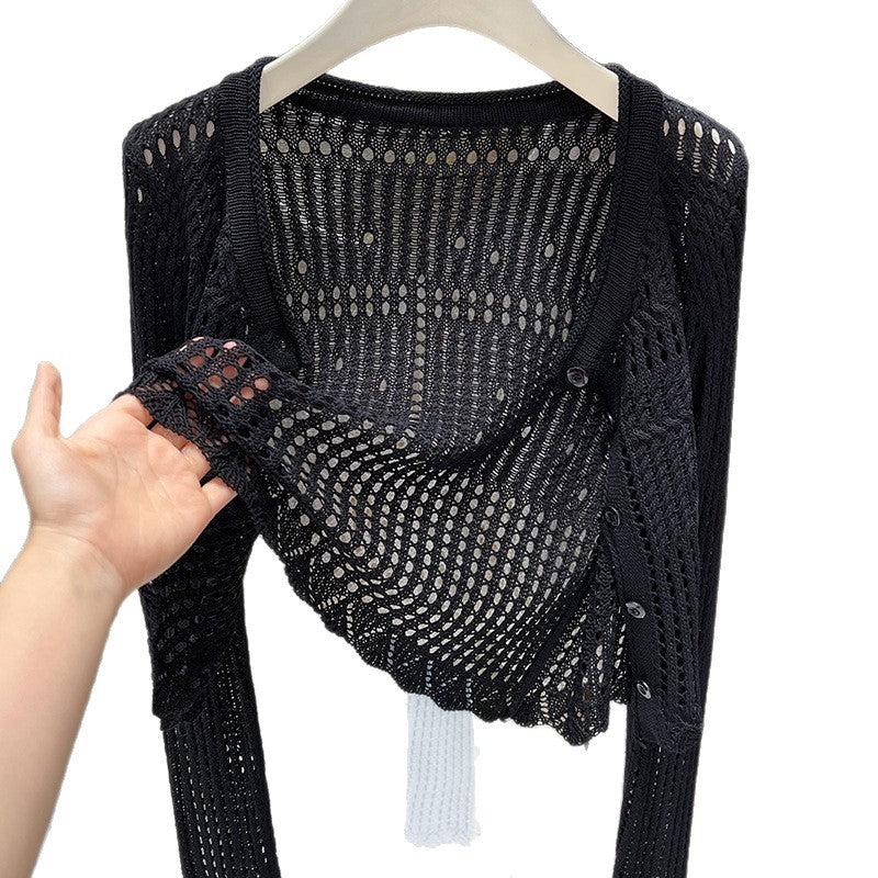 Strick-Cardigan mit Ajour-Muster – Ansicht 7