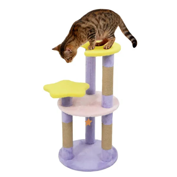 Katzenbaum mit 4 Ebenen, Mond & Sterne – Lila
