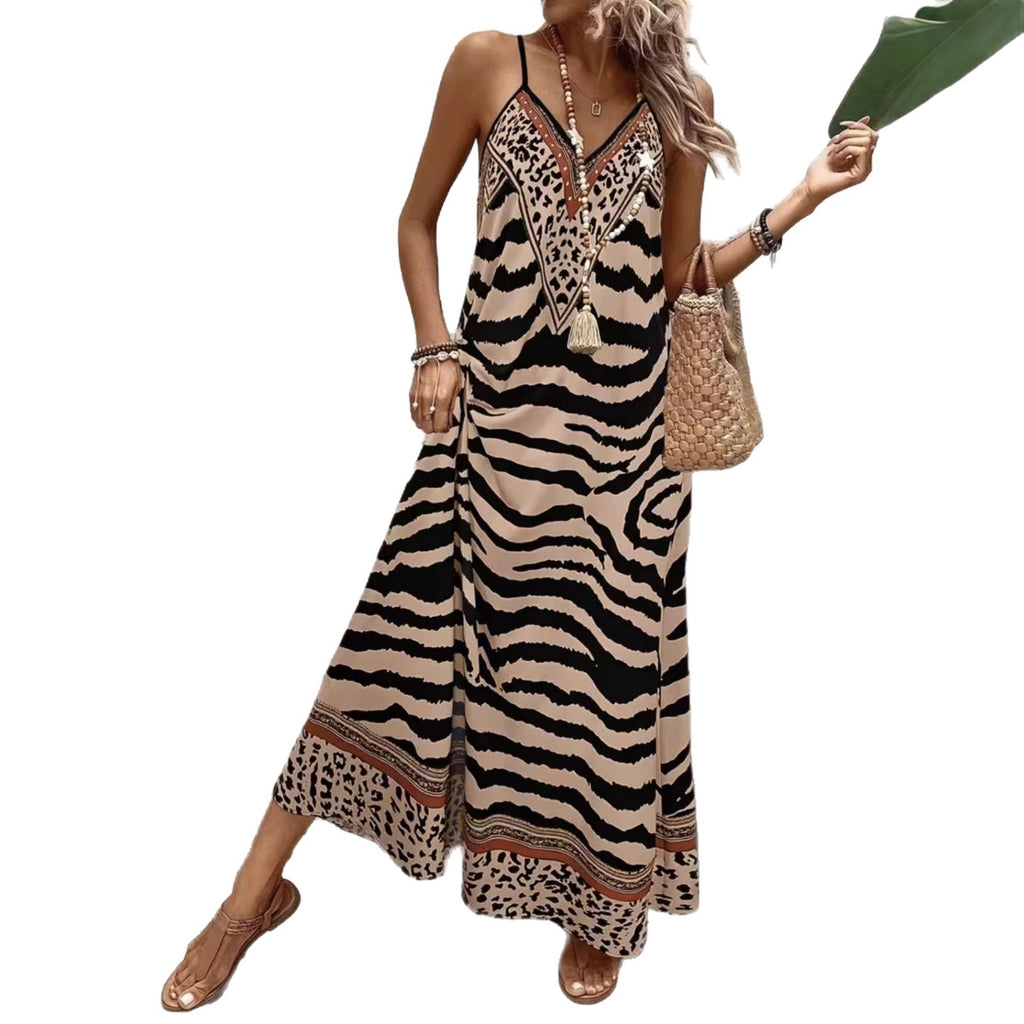 Leoparden-Print Strandkleid mit V-Ausschnitt | LuxeStyle