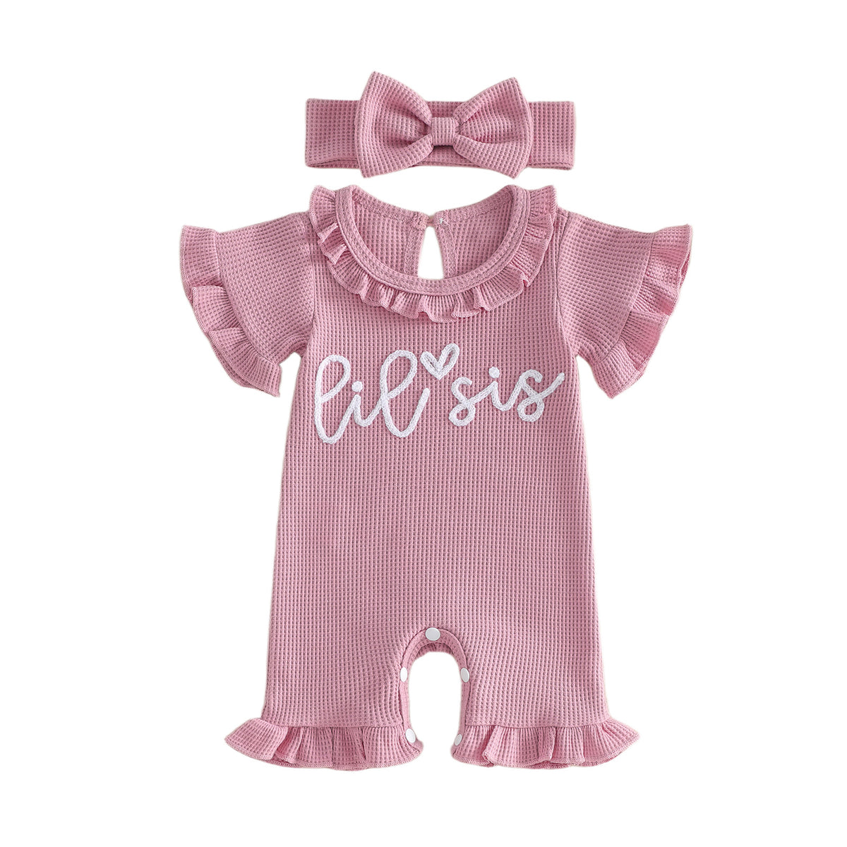 Khaki-Pink Kurzärmliger Romper mit Spitzenbündchen | LuxeStyle
