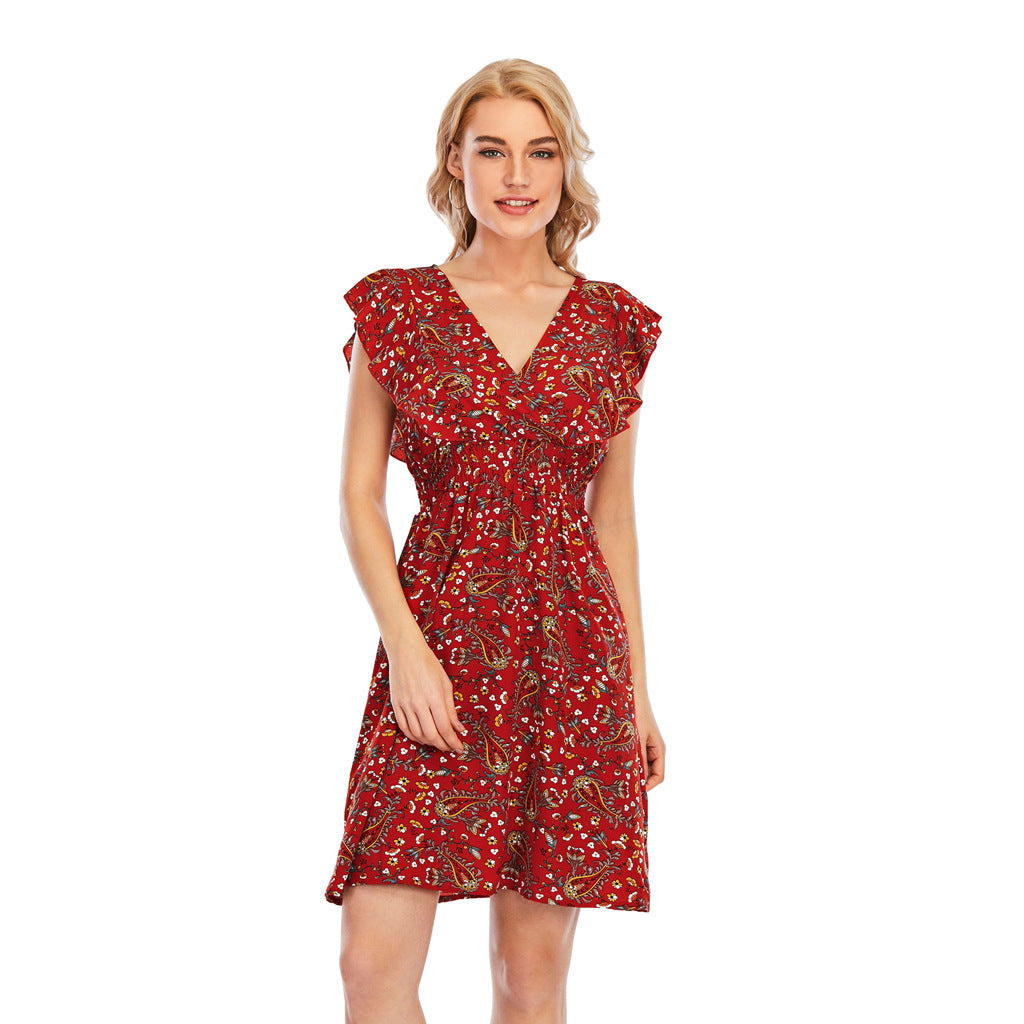 Ärmelloses Chiffonkleid mit V-Ausschnitt & Rüschen