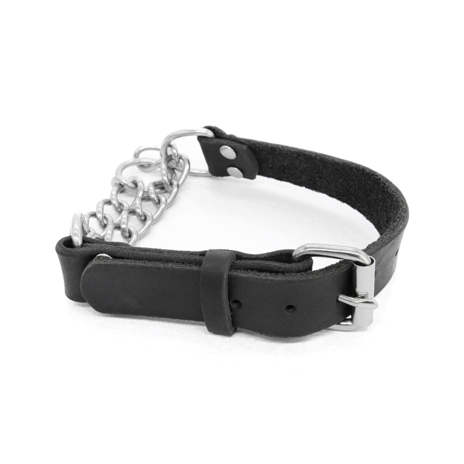 Halblederhalsband mit Edelstahl-Kette