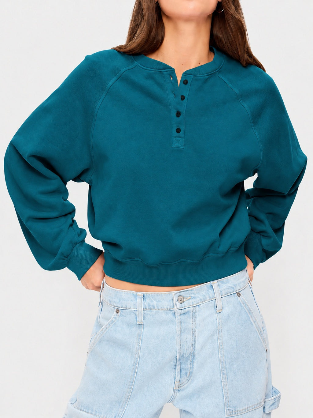 Cropped Sweatshirt mit Knöpfen
