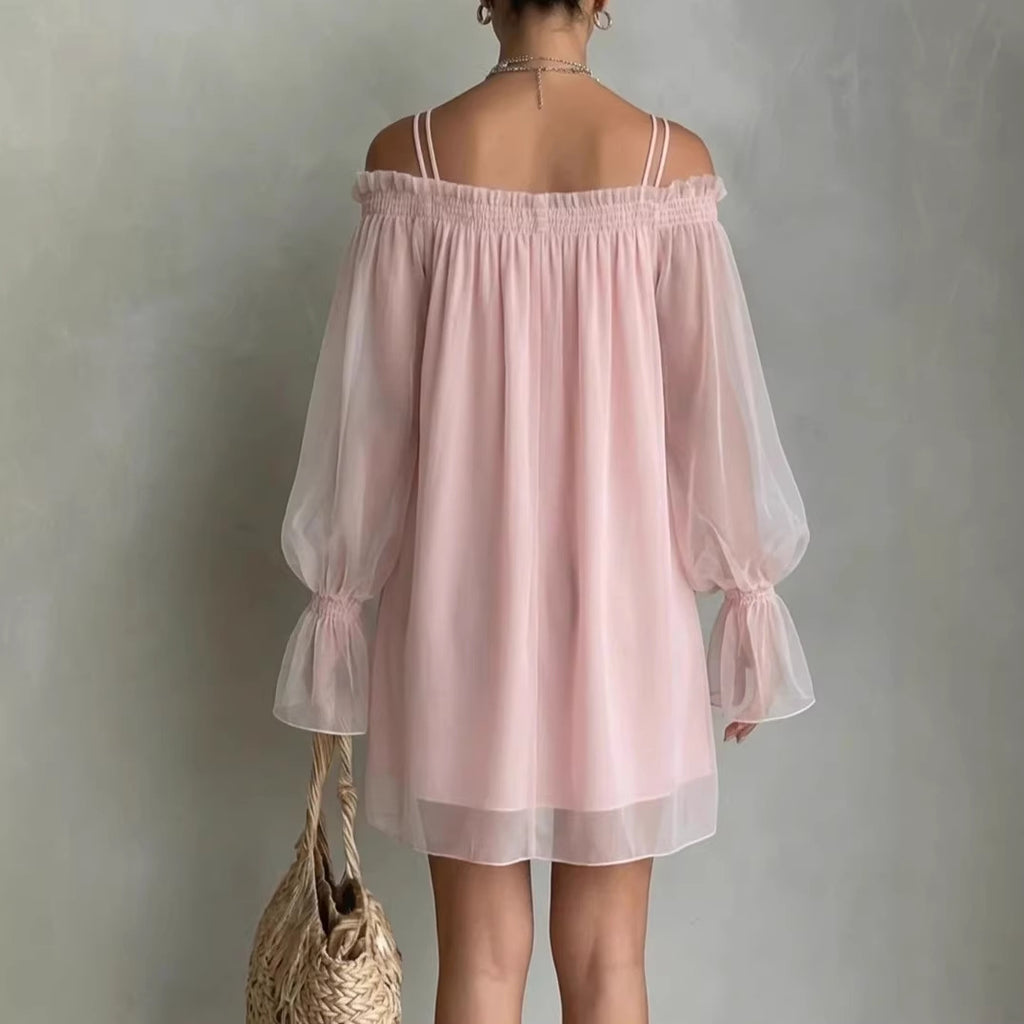 Off-Shoulder Minikleid mit Mesh-Ärmeln – Bild 3 | LuxeStyle