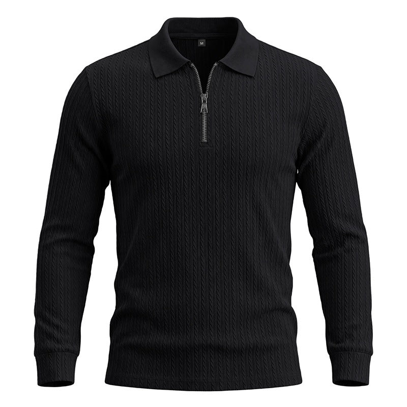 Herren-Langarm-Zip-Polo-Shirt mit Stehkragen