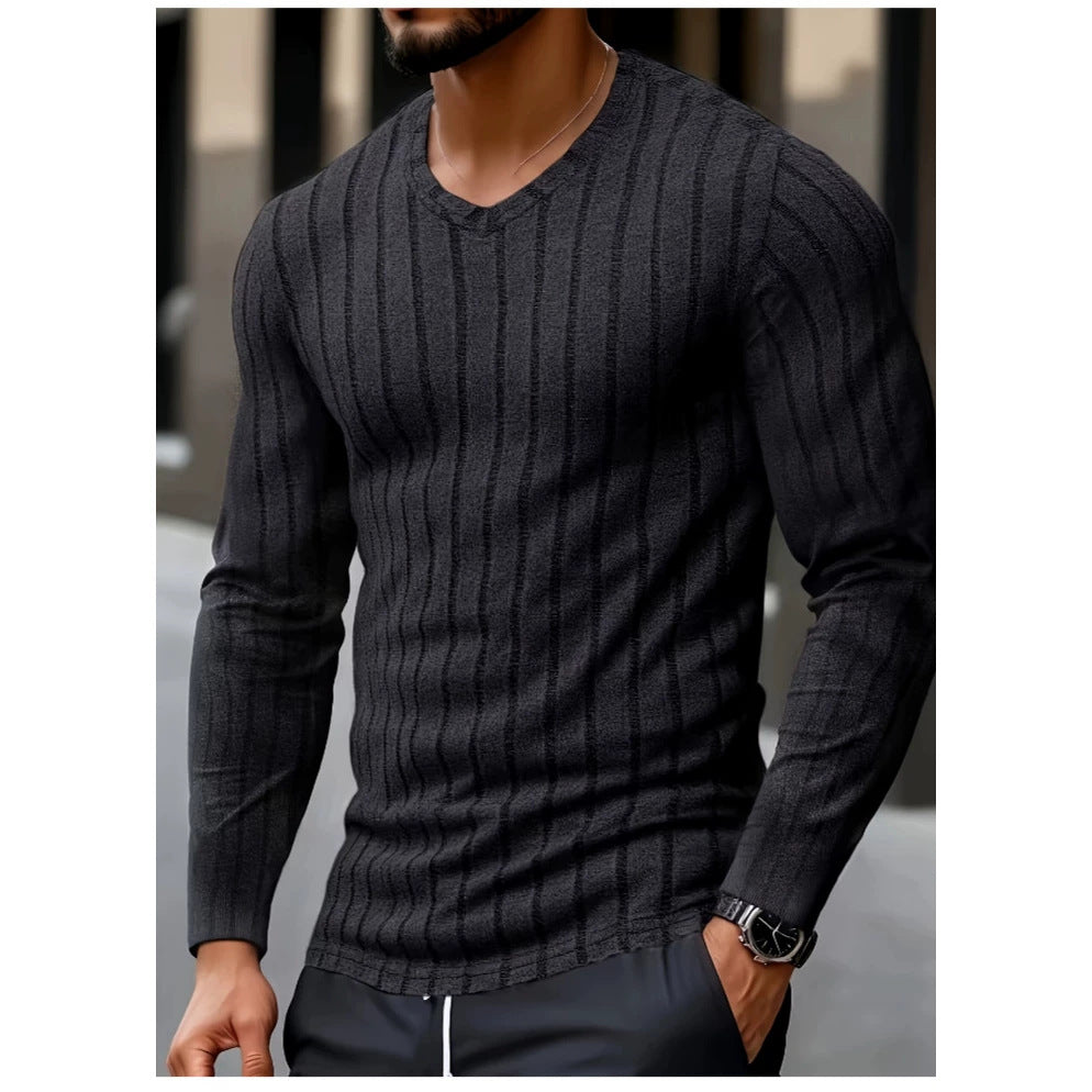 Herren V-Ausschnitt Strickpullover mit Streifen – Bild 4 | LuxeStyle