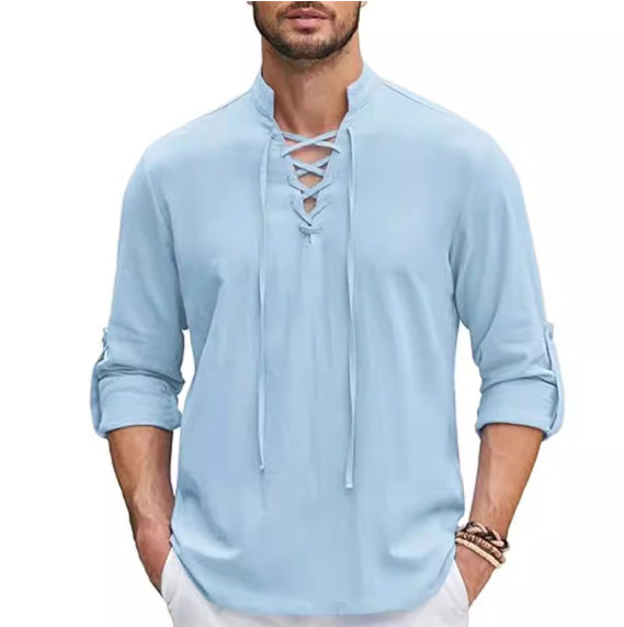 Langarm Leinenhemd mit offener Brust – Bild 12 | LuxeStyle