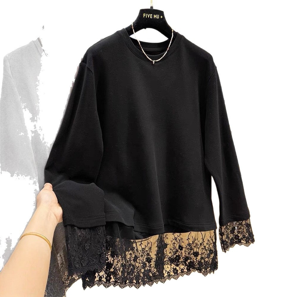 Spitzen-Langarmshirt aus Samt