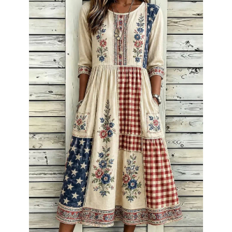 Besticktes Midikleid mit Rundhalsausschnitt