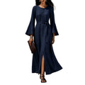 Damen Casual Leinenkleid mit ausgestellten Ärmeln