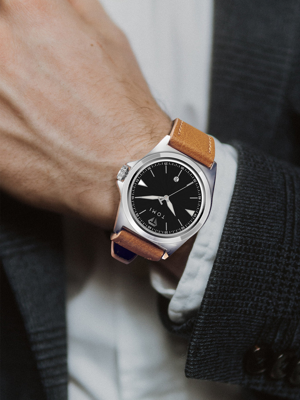 Wasserdichte Quarzuhr für Herren mit Lederarmband