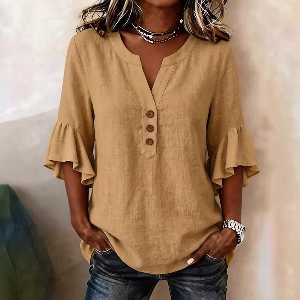 Elegante Oversize Bluse aus Baumwoll-Leinen-Mix – Bild 5 | LuxeStyle