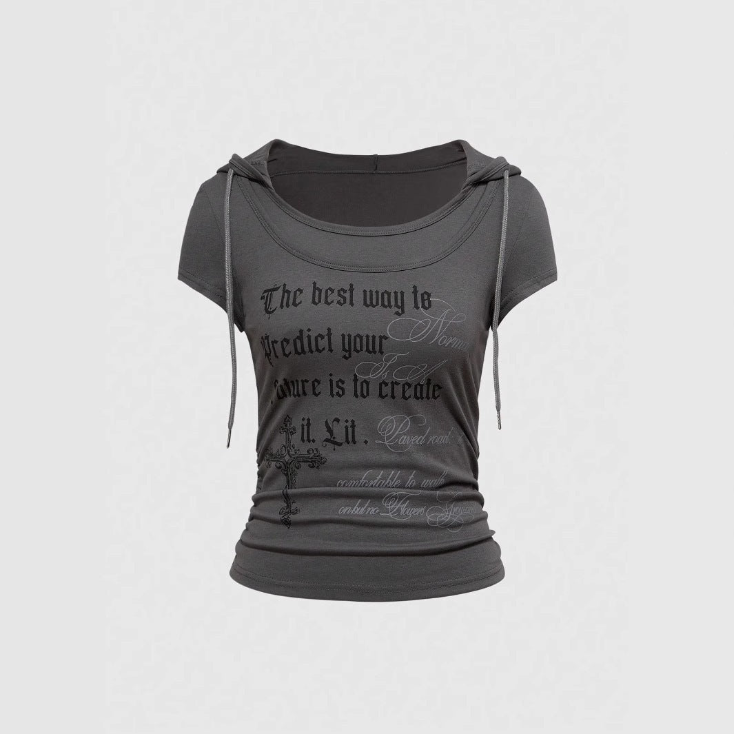 Mock-Two-Piece T-Shirt mit Rundhals und Print