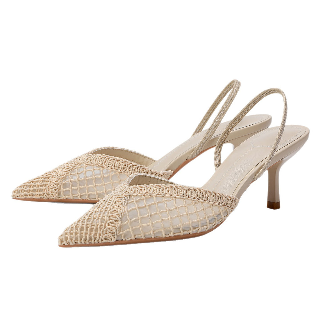 Elegante Mesh-Stiletto-Sandalen mit spitzer Zehe