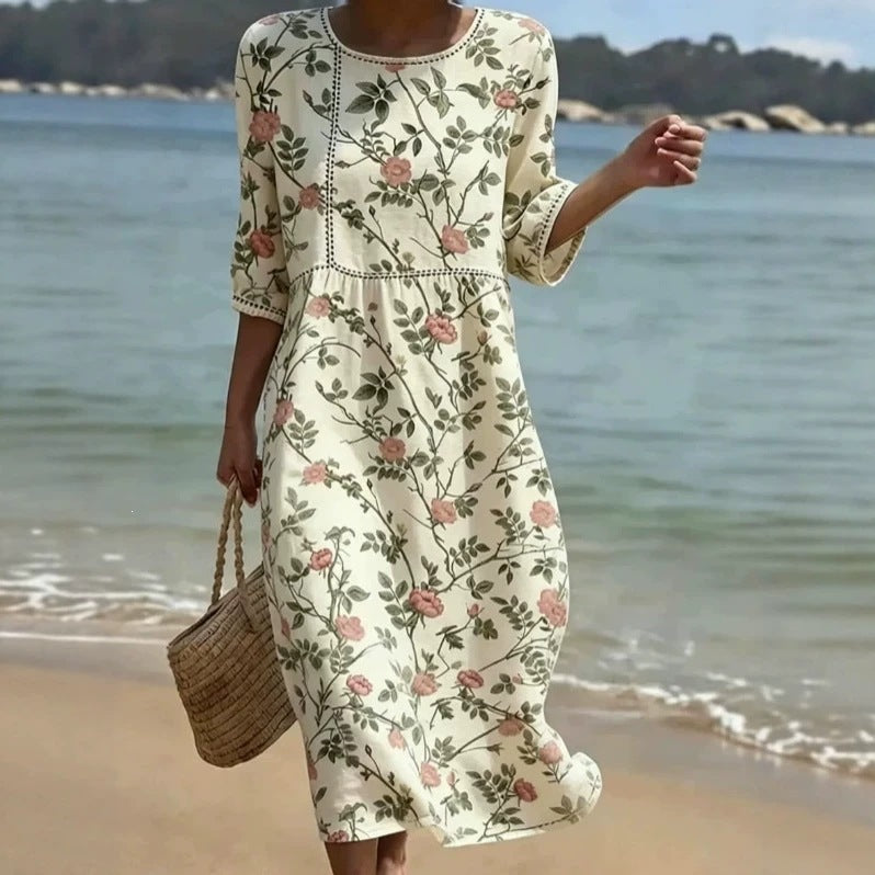 Sommerkleid mit abstraktem Mid-Waist-Print