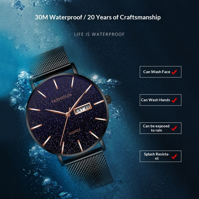 Männliche wasserdichte Dual-Datum-Uhr Starry Sky – Bild 5 | LuxeStyle