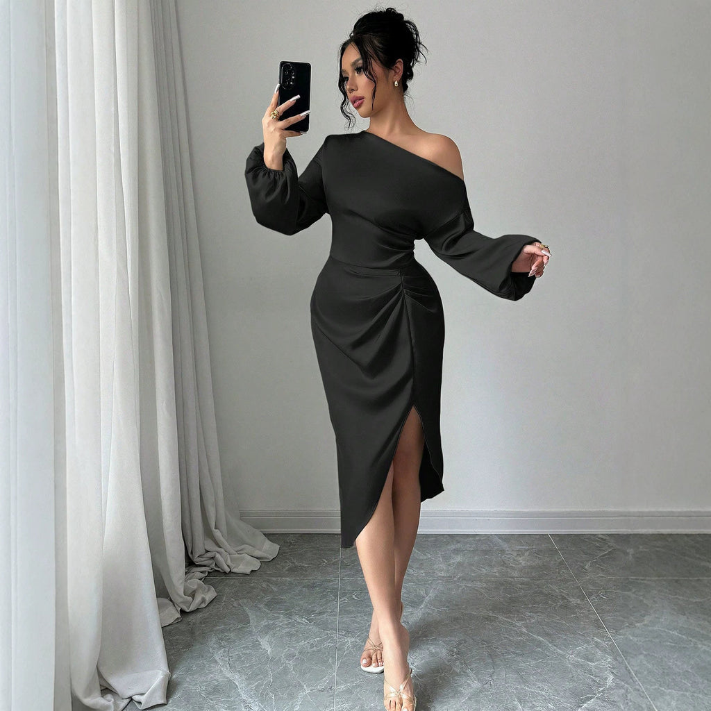 Elegantes Off-Shoulder Midi-Kleid mit Puffärmeln – Bild 2 | LuxeStyle
