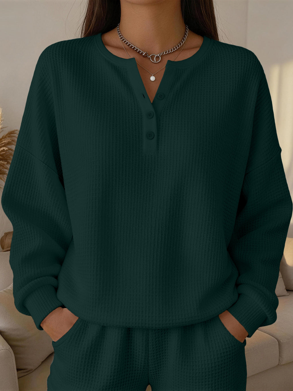Einfarbiges Wellenspitzen-Pullover für Damen