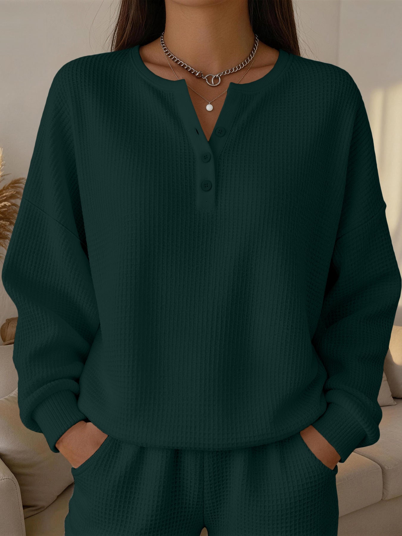 Einfarbiges Wellenspitzen-Pullover für Damen