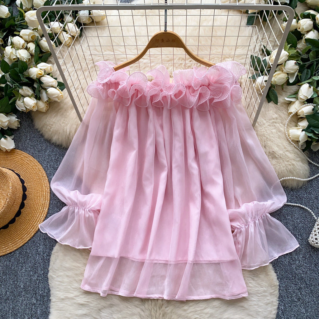 Off-Shoulder Chiffon-Bluse mit Rüschen